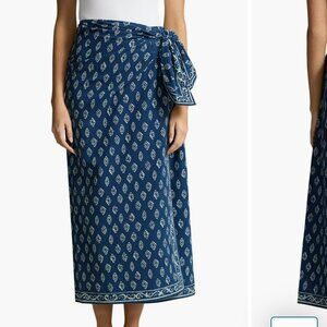 Polo Ralph Lauren Cotton Wrap Maxi Skirt, Navy/Bell Floral